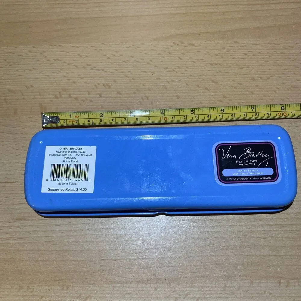 VERA BRADLEY Pencil Tin Alpine Floral Set of 4 Pencils Sharpener School Office